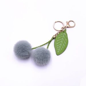 Sweet Plush Cherry Pompom Ball Backpack Pendant Keychain Key Fobs Car Key